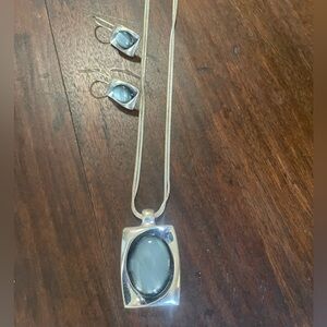 Silver and Blue/Gray Pendant Necklace and Earring Set